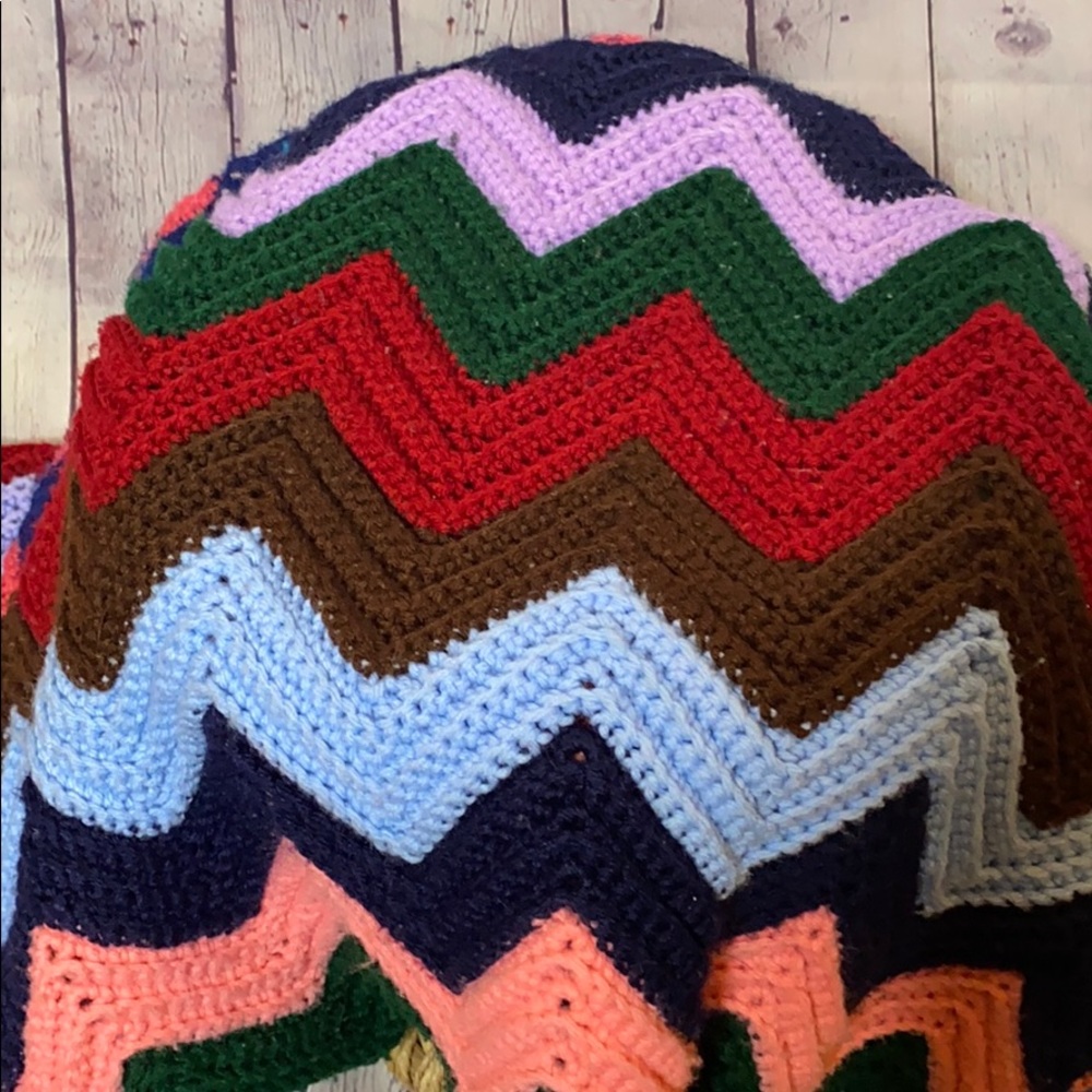 Vintage handmade afghan blanket throw chevron - Picture 2 of 10